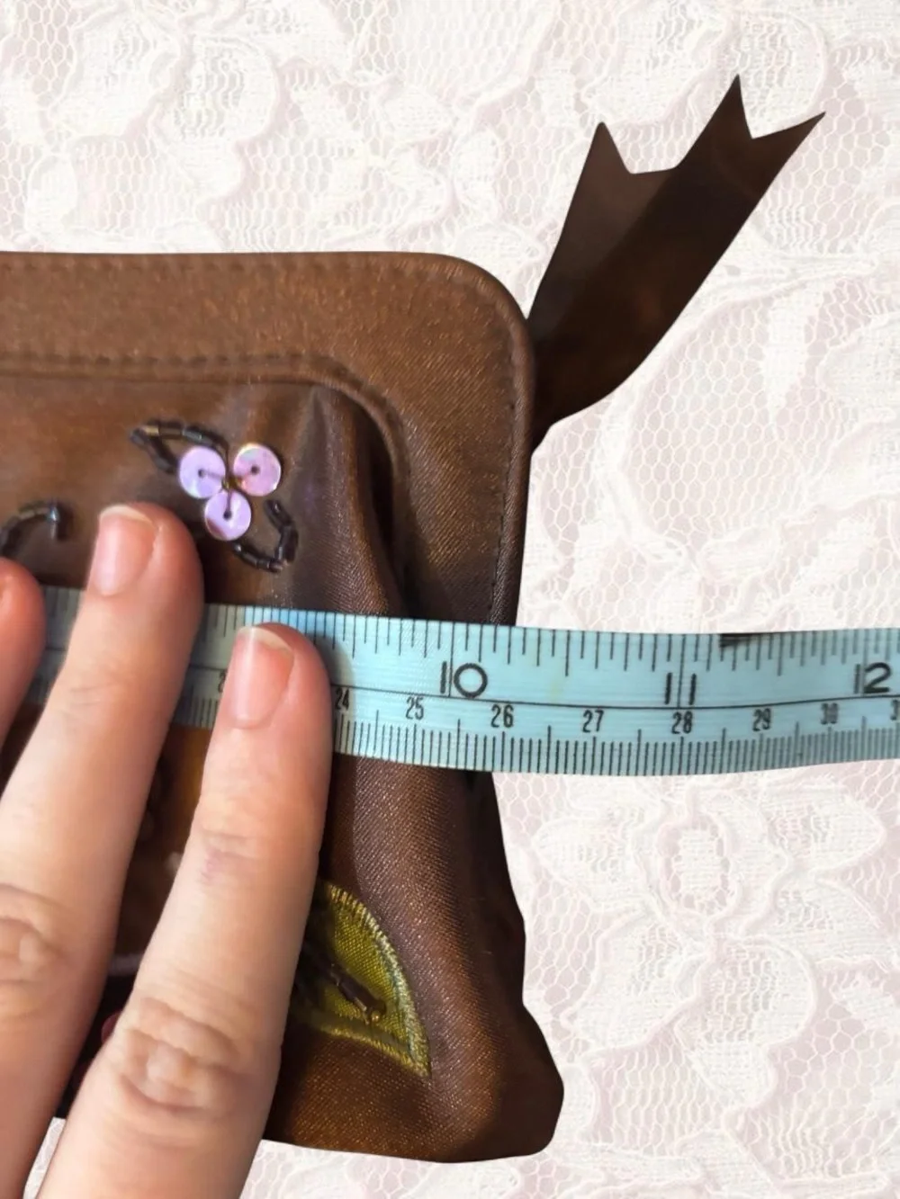 Embroidered Brown Floral Wristlet Clutch